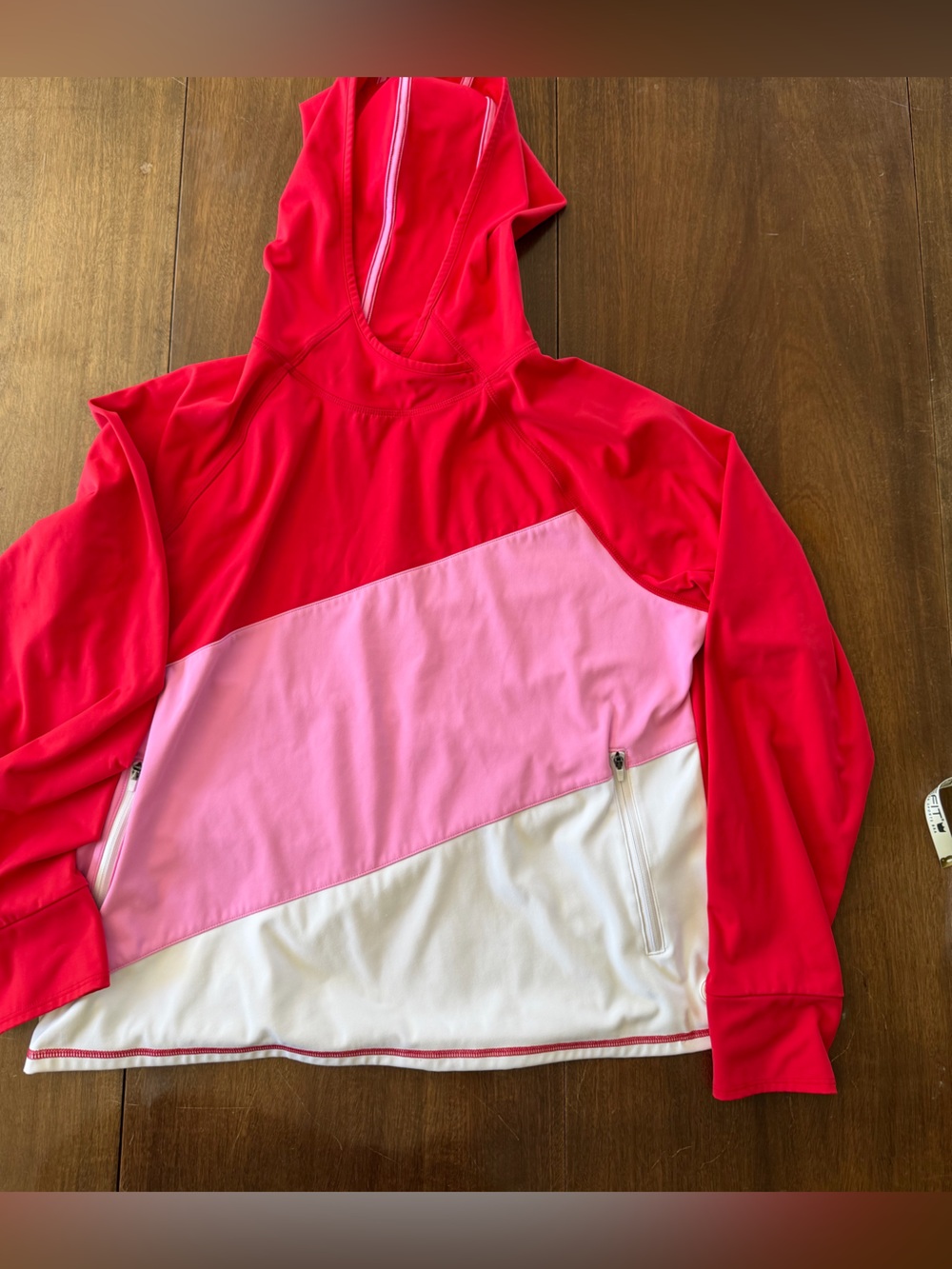 Talbots Red, Pink & White Colorblock Hooded Pullover